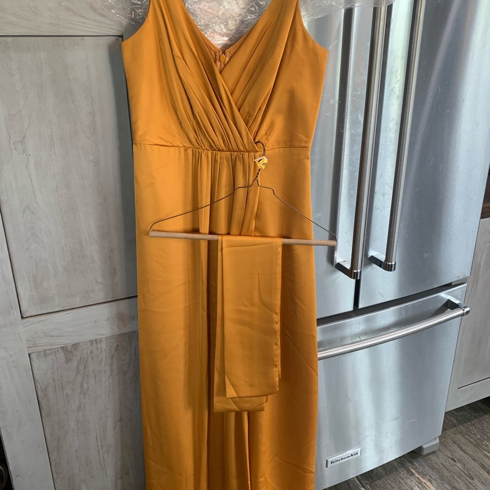 Vers wang mustard color gown with sash size 12